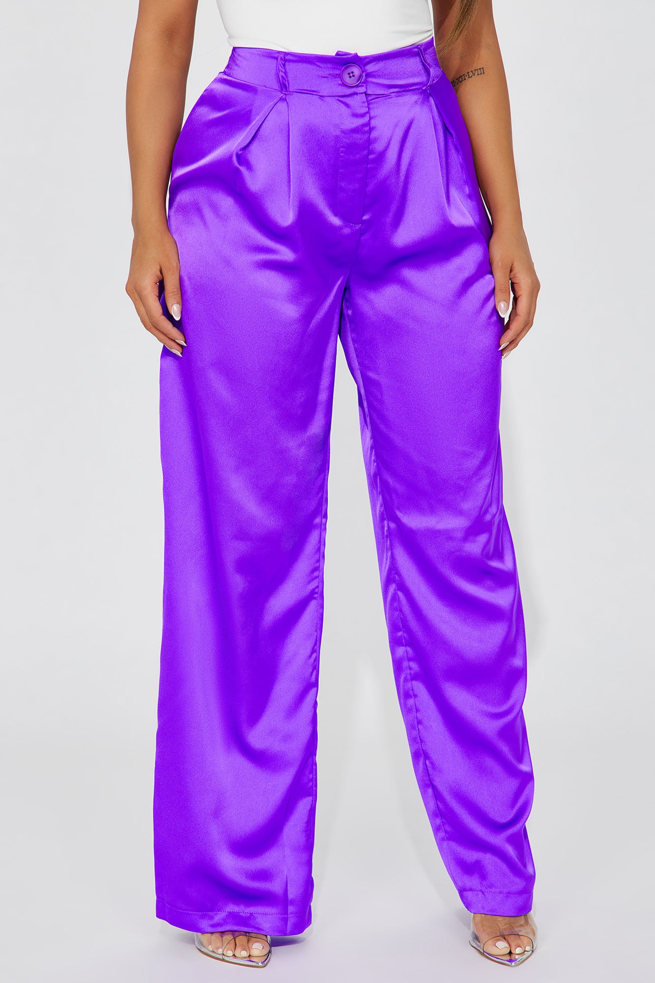 Summer Profession Ol 2 Piece Set Women Purple Satin Single Breasted Puff  Sleeve Shirt High Waist Slit Trousers Office Pants Sets - Pant Sets -  AliExpress