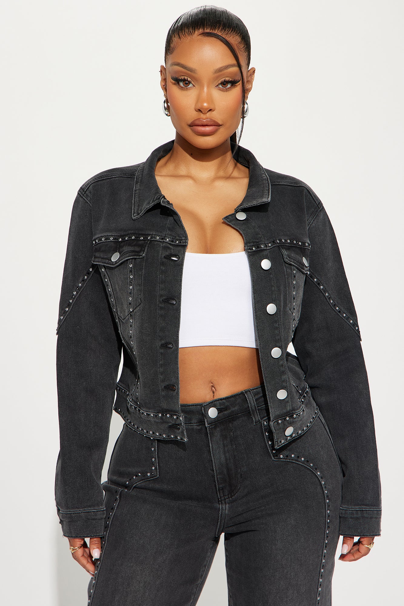 Signature 8 embellished oversized denim jacket in washed black - part of a  set | ASOS