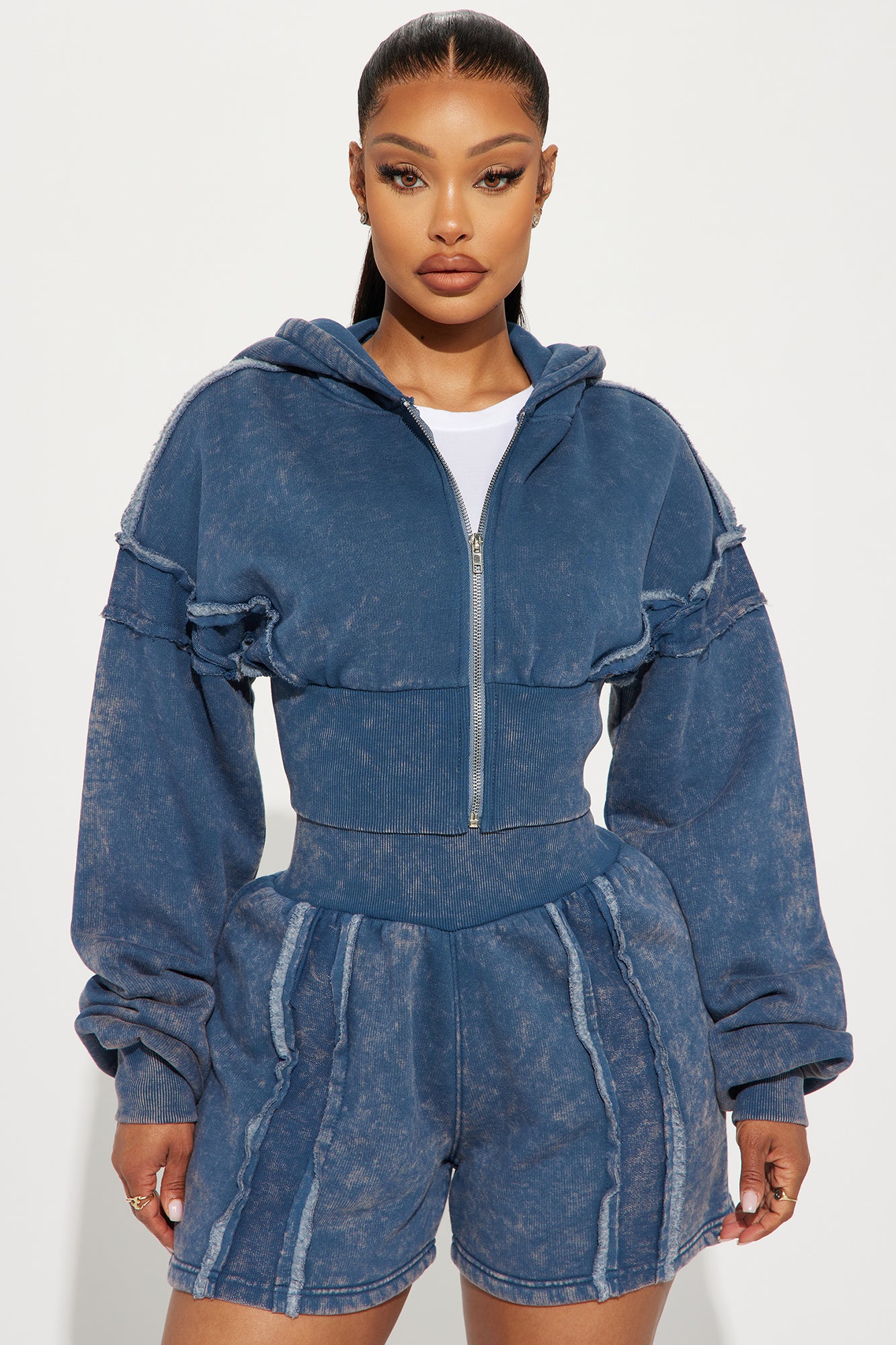 Kamaya Washed Cropped Fleece Hoodie - Slate Blue | Fashion Nova