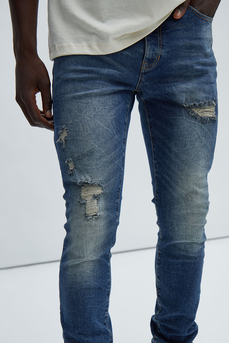 Primary Distressed Stacked Skinny Jeans - Dark Wash | Fashion Nova ...