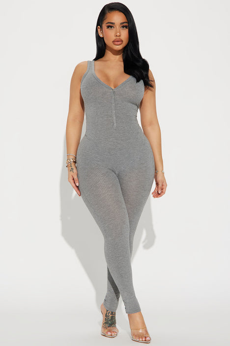 Sprinkled With Love Ribbed Jumpsuit - Heather Grey - Jumpsuits - Fashion  Nova