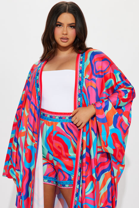 Short Sleeve Kimono Bodysuit Set - Pink Combo