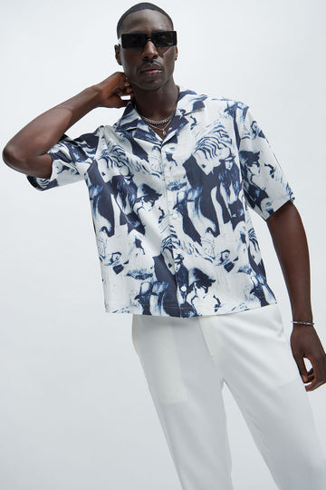 Get Thru Button Up Shirt - Blue/combo, Fashion Nova, Mens Shirts