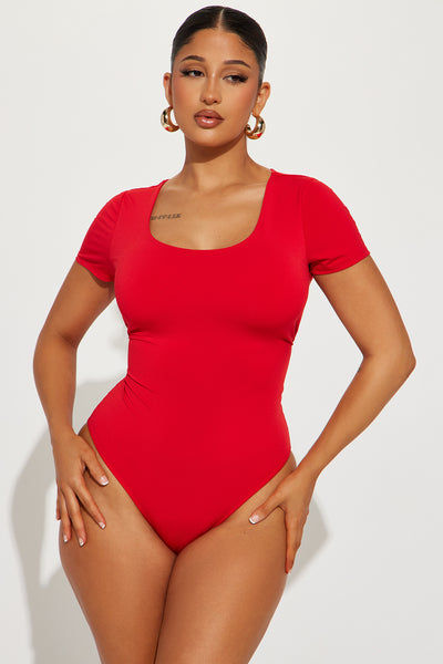 Noarlalf Shapewear Bodysuit Bodysuits for Women Tummy Control Sexy Crew  Neck Short Sleeve Bodysuit Top Red XL