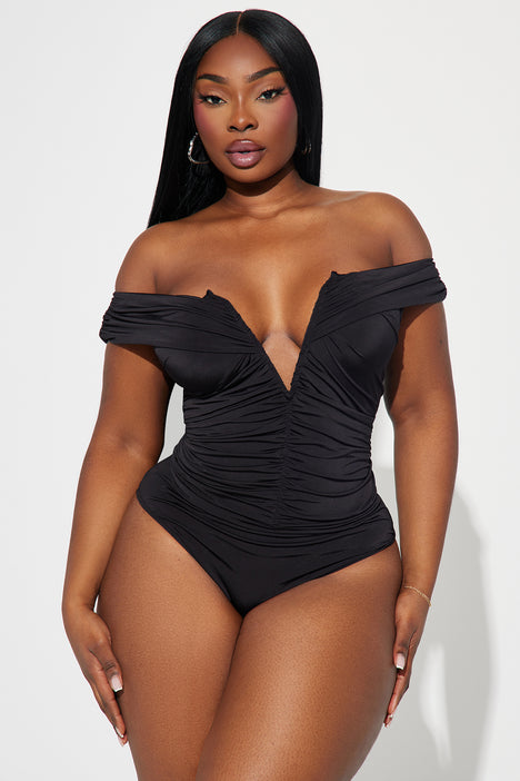 What You Wanted Ruched Bodysuit - Black