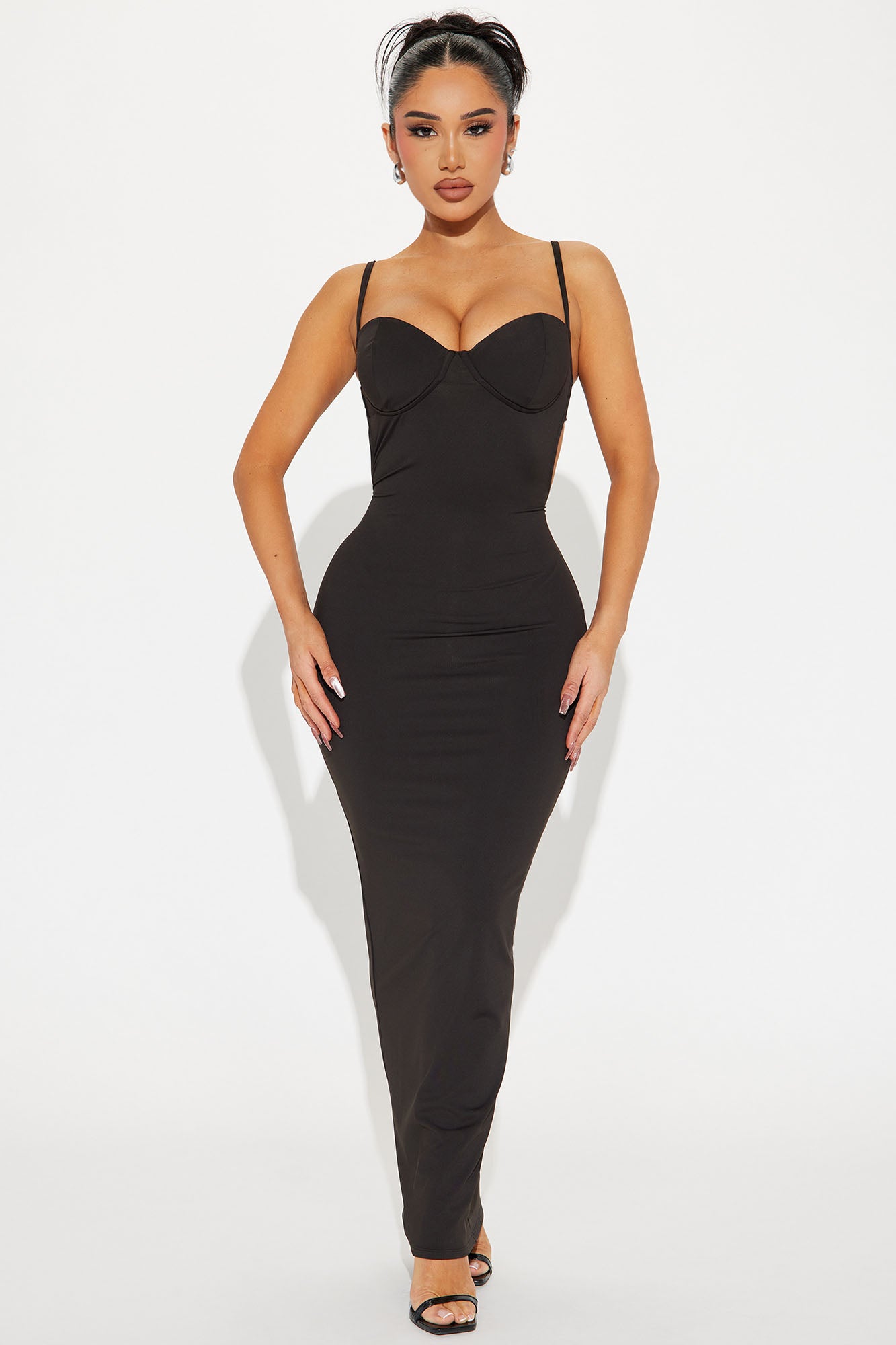 Black Maxi Dress - Bodycon Cutout Dress - Black Sweetheart Neckline Dress
