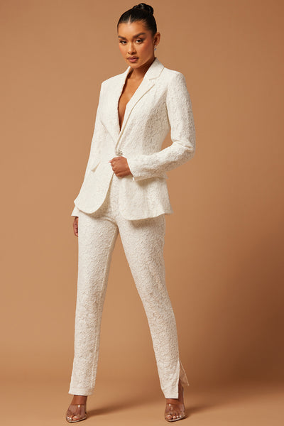Smell The Flowers Blazer Pant Set - White, Fashion Nova, Luxe