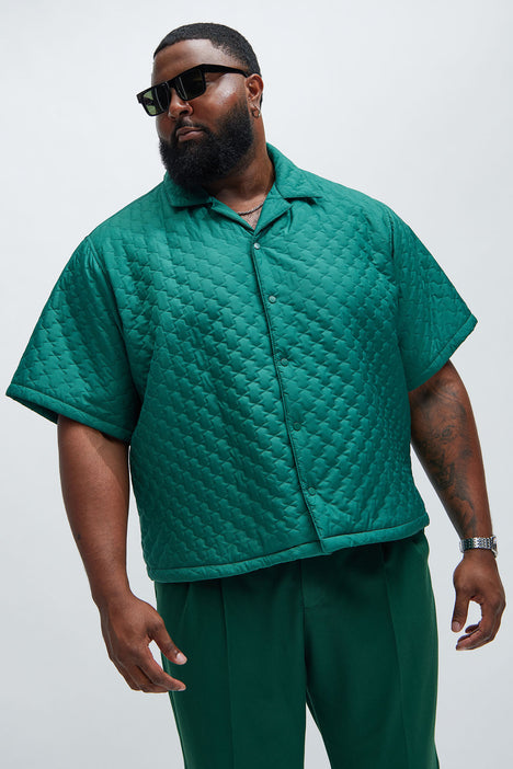 Men's Hudson Quilted Nylon Shirt in Green Size 2XL by Fashion Nova | Fashion Nova