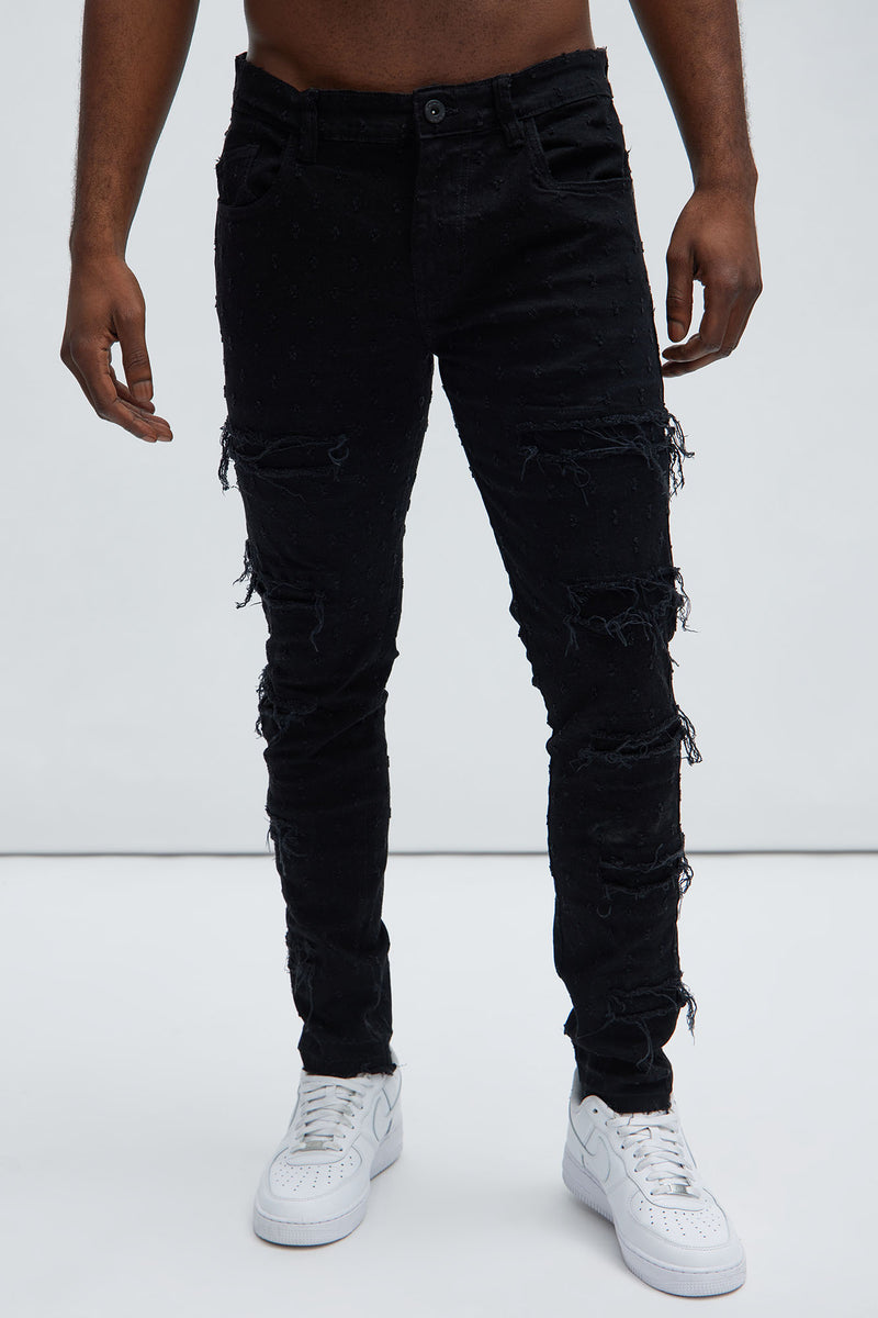 With Me Distressed Jacquard Skinny Jeans - Black | Fashion Nova, Mens ...