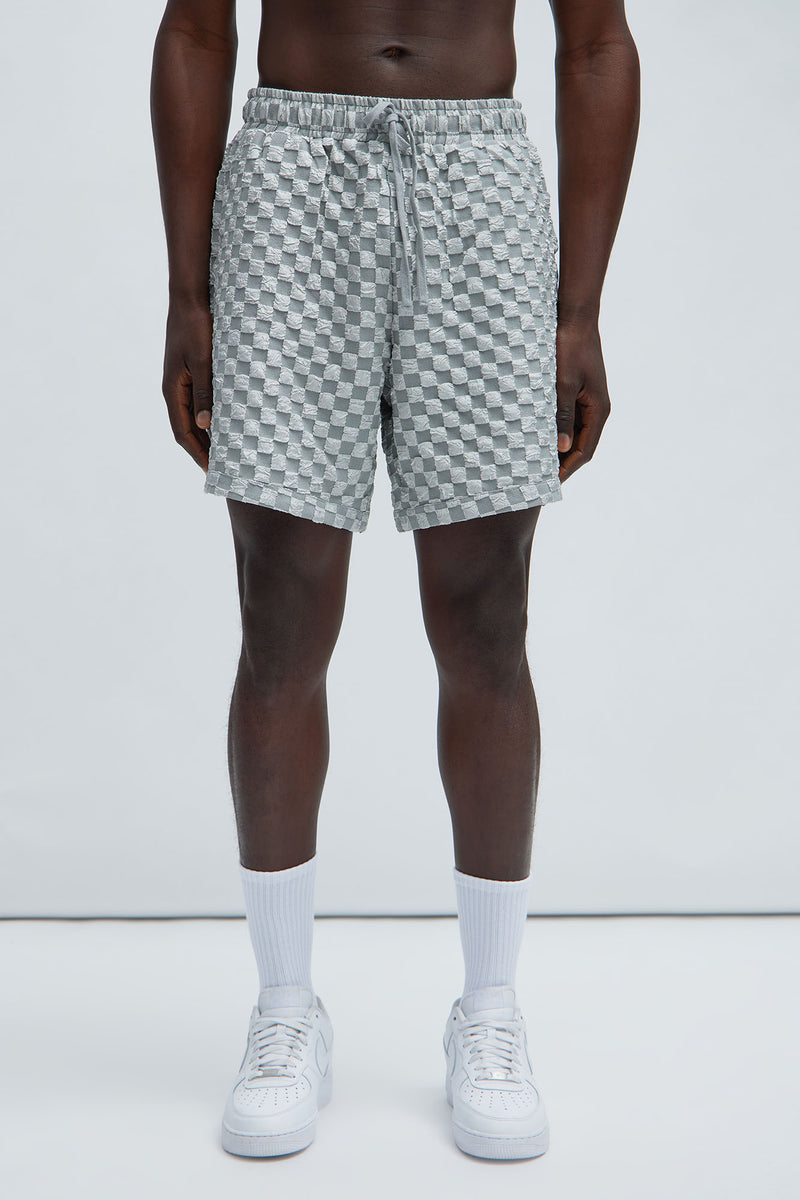 Crinkled Checkers Shorts - Grey | Fashion Nova, Mens Shorts | Fashion Nova