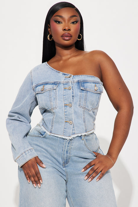 Lani Denim Corset Top - Medium Wash, Fashion Nova, Shirts & Blouses