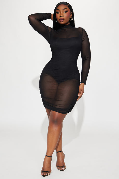 Felicia Fishnet Mini Dress - Black, Fashion Nova, Dresses
