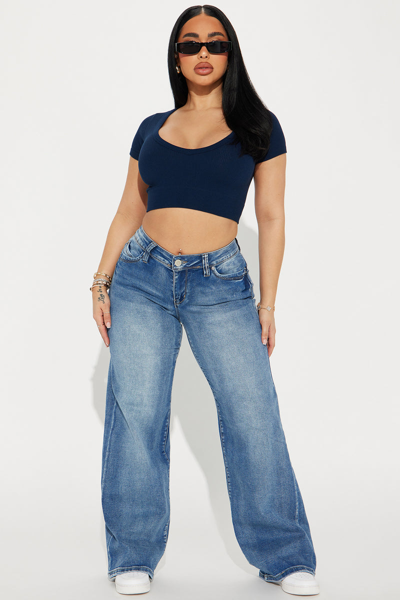 Have To Mention It Booty Lifting Stretch Wide Leg Jeans - Dark Wash ...