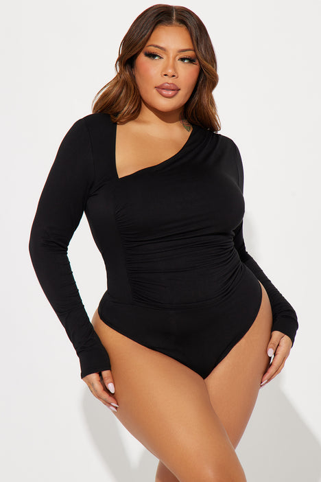 Plus Size Arica Asymmetric Bodysuit- Black