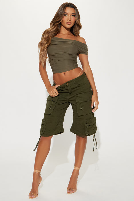 Olive Green Fisherman Cotton Wrap Shorts for women