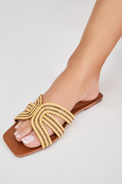 RAID Wide Fit Geeno flat sandals in gold | ASOS
