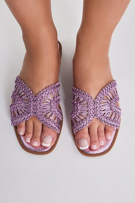 Flirty Fun Shimmer Sandals in Lilac - Frock Candy