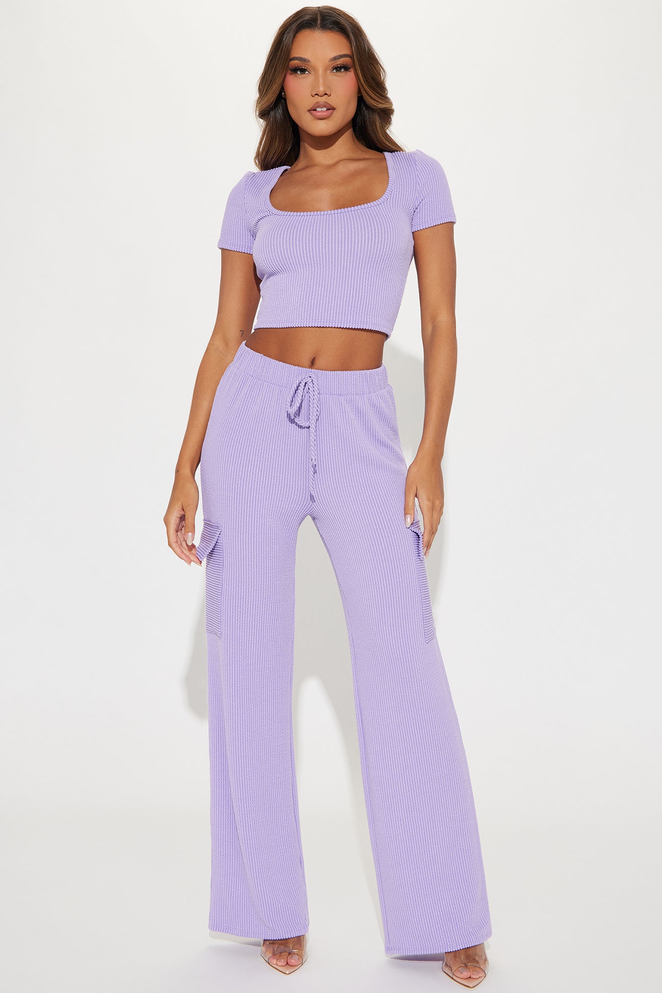 Lilac Faux Leather Corset Top Wide Leg Flap Pocket Pants Two Piece Set –  Hot Miami Styles