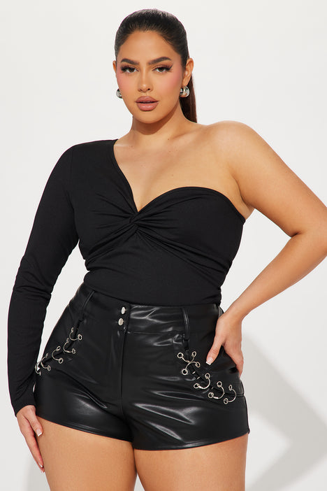 Milana One Shoulder Bodysuit - Black, Fashion Nova, Bodysuits