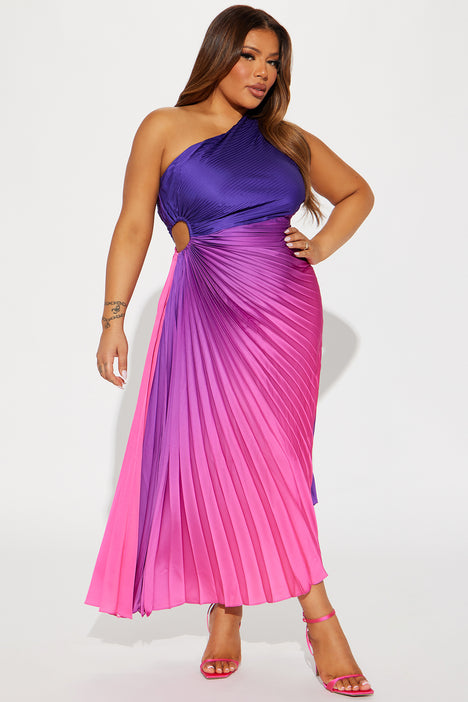 Mid Calf Purple Ombre Cocktail Dress