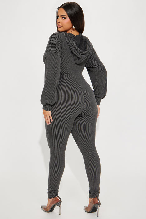 Chill Out Comfy Ribbed Jumpsuit - Charcoal