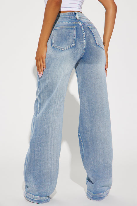 Mutual Crush Double Waistband Wide Leg Jeans - Medium Wash, Fashion Nova,  Jeans