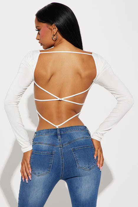 Look For Me Strappy Bodysuit - White  Backless bodysuit black, Black  bodysuit, Backless bodysuit