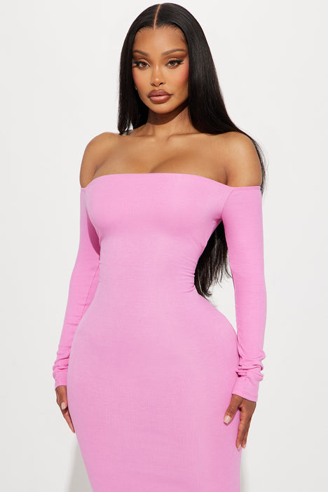 Take My Heart Seamless Ribbed Bodycon Dress (Pink)