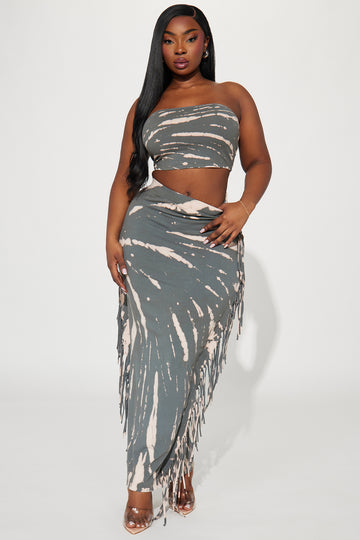 Image of Chaos Within Tie Dye Skirt Set - Olive/combo