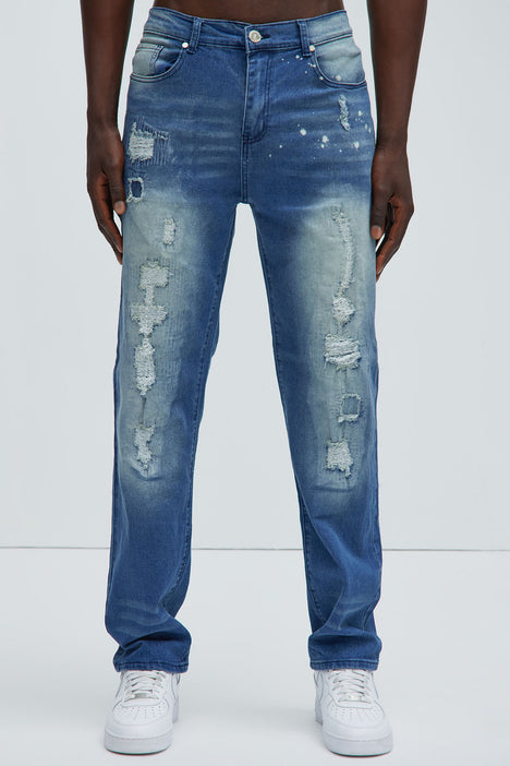 Go Along Paint Splatter Slim Jeans - Light Wash