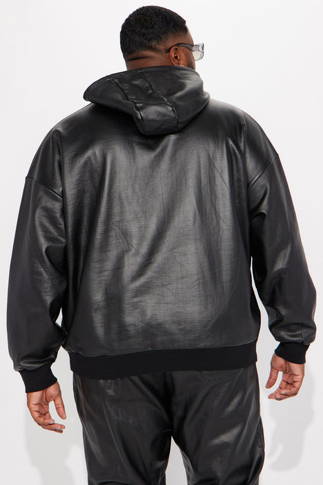 ASOS DESIGN oversized Faux leather hoodie in black