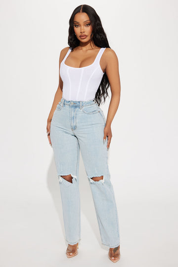 Image of Calling It Ripped Straight Leg Jeans - Light Wash
