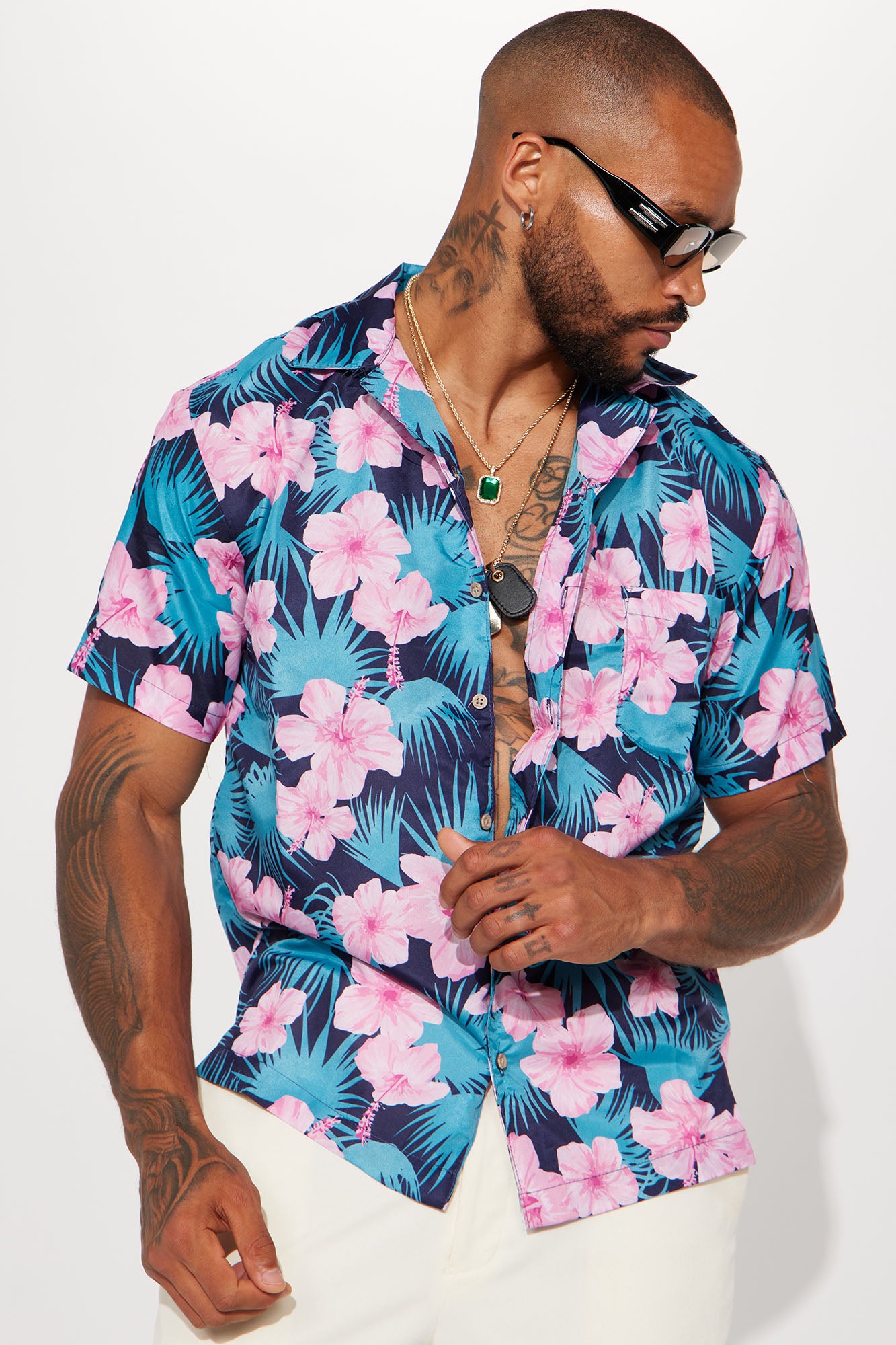 Hawaiian Floral Short Sleeve Woven Top - Pink/combo, Fashion Nova, Mens  Shirts