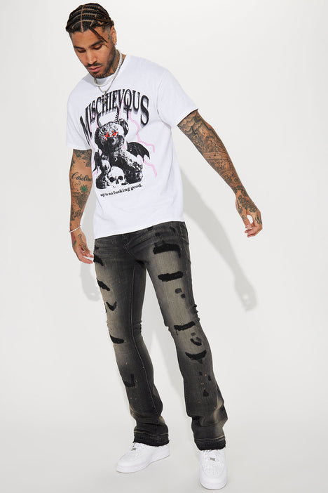 Catch Me Ripped Stacked Skinny Flare Jeans - Black
