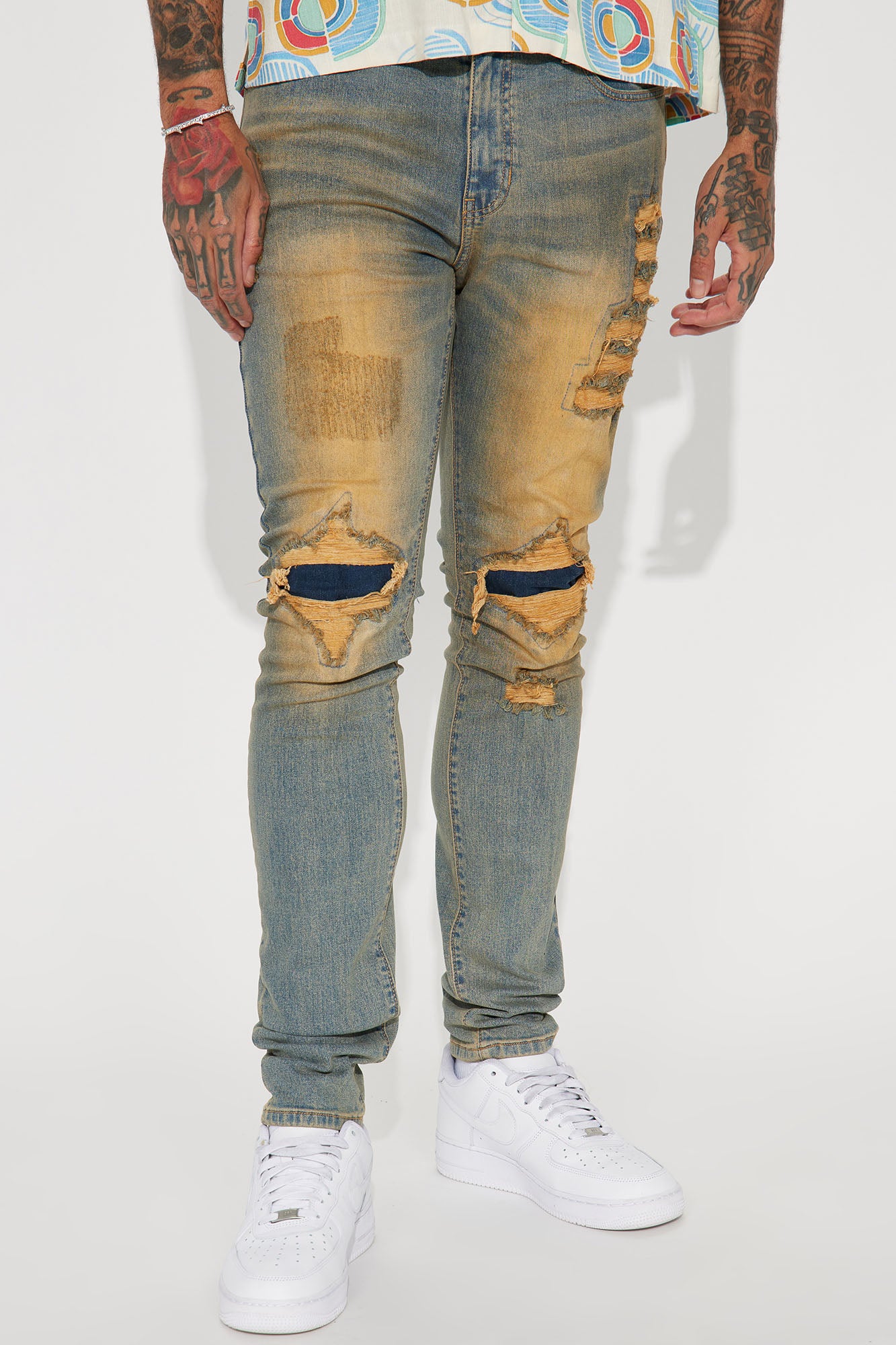 It's Ight Distressed Vintage Stacked Skinny Jeans - Vintage Blue