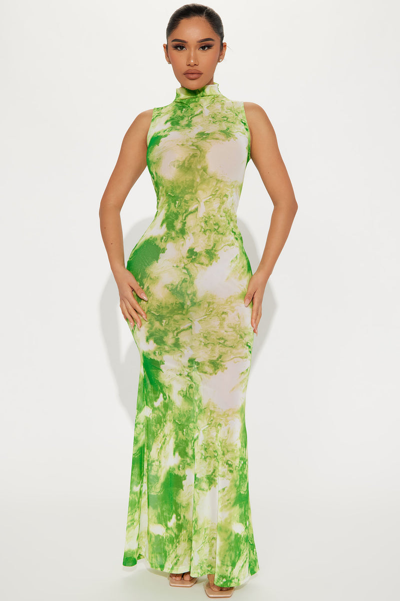 Chasing Waterfalls Mesh Maxi Dress - Green/combo | Fashion Nova ...