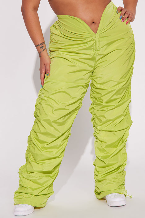 Vain Ruched Stacked Parachute Pant - Olive