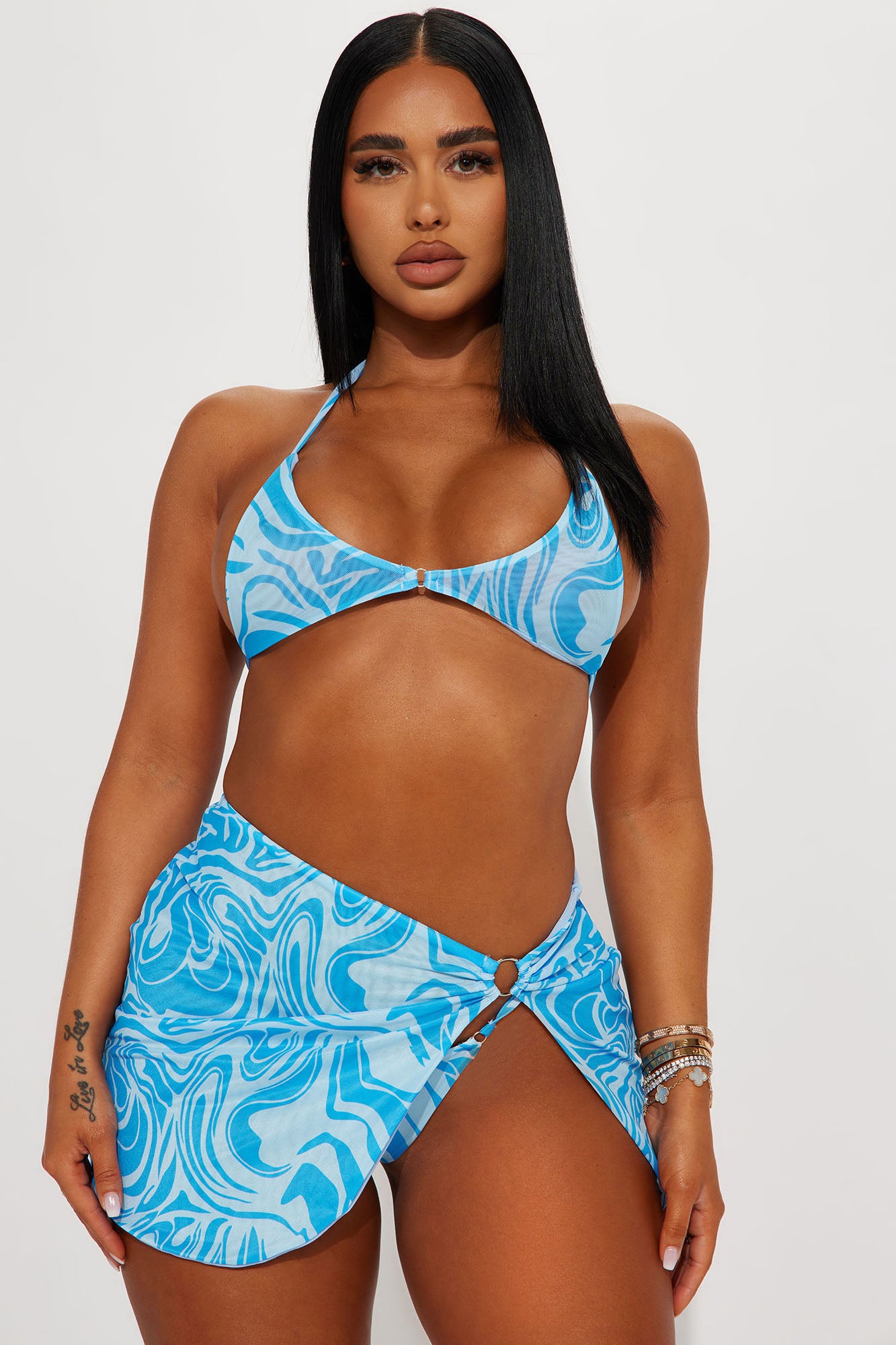 Comes In Waves 3 Piece Sunsuit Blue combo Fashion Nova