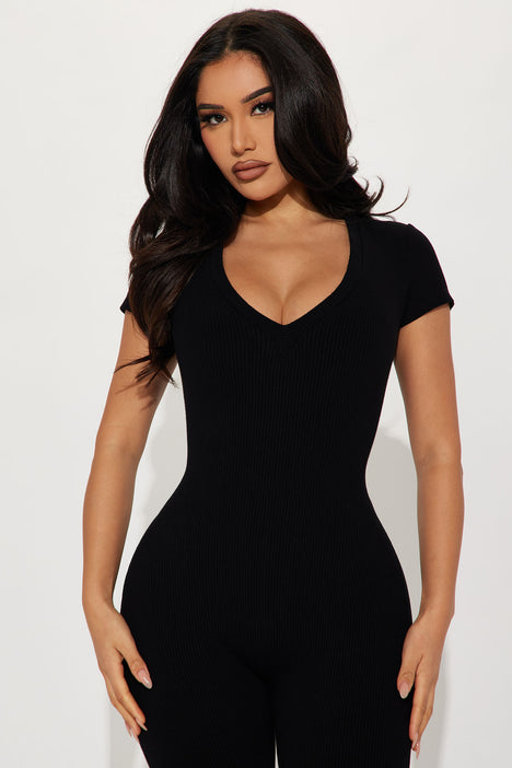 Maternity Black Snatched Ribbed Jumpsuit