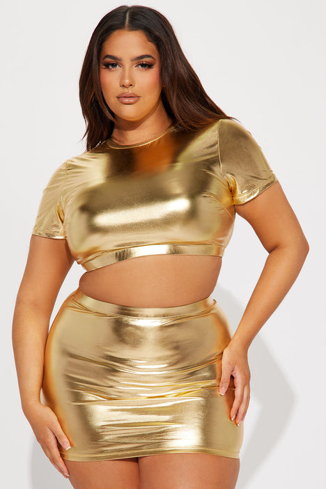 Maui Metallic Swim Skirt Bikini Bottom - Gold, Fashion Nova, Swimwear