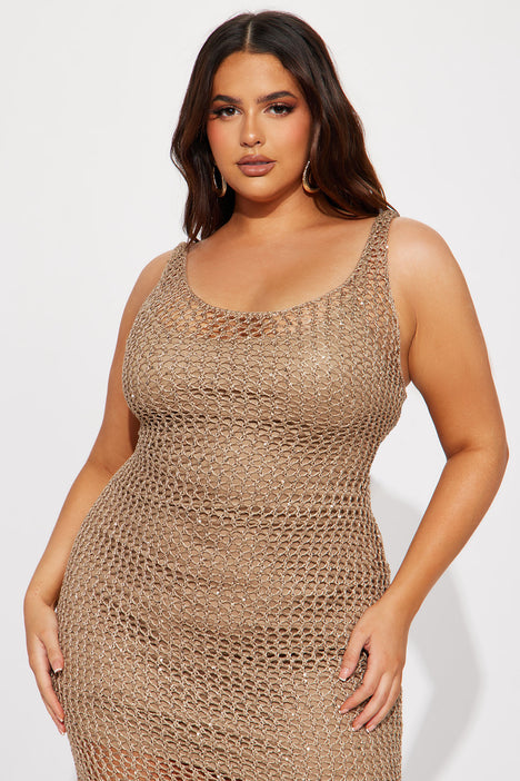 Kaylie Sequin Crochet Midi Dress - Gold | Fashion Nova, Dresses