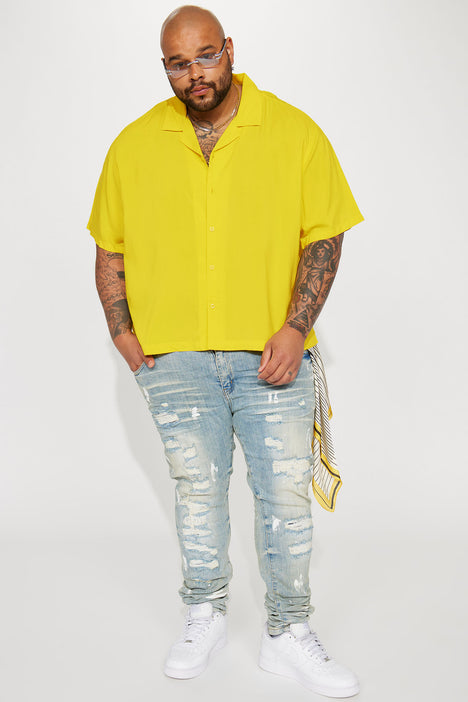 Yellow Brick Road Cuban Shirt - Yellow, Fashion Nova, Mens Shirts