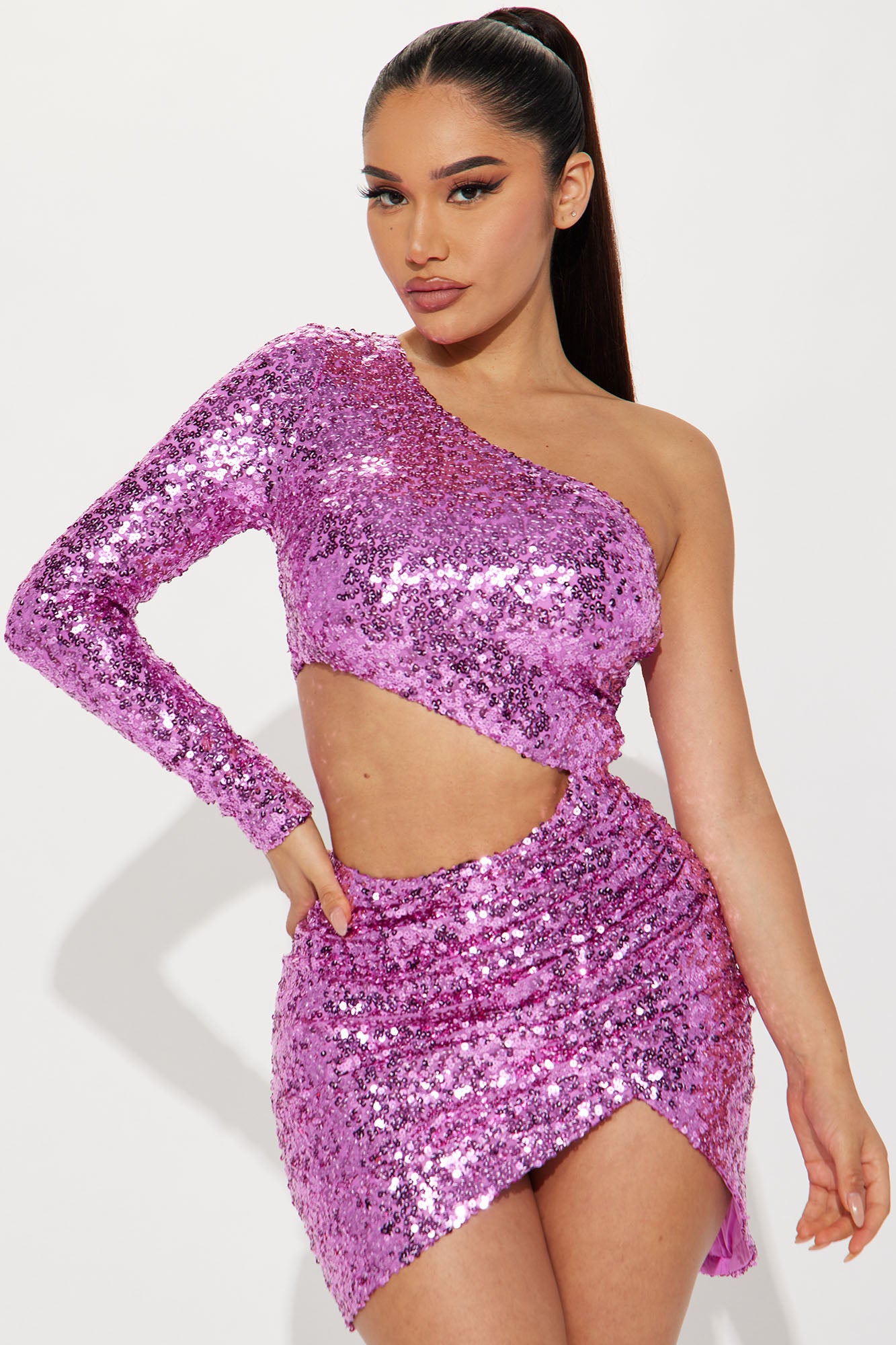 Sleeveless V-Neck Selena Sequin Fringe Mini Dress in Magenta, Size XL, for Birthday or Club | Fashion Nova