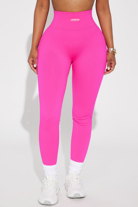 Neon Pink Round Neck Crop Top & Push UP Leggings Set - Selene
