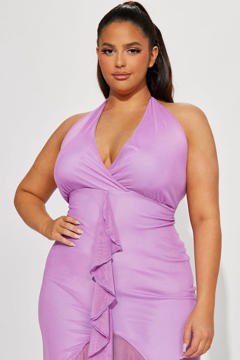 Lovesick Mesh Ruched Maxi Dress Lilac