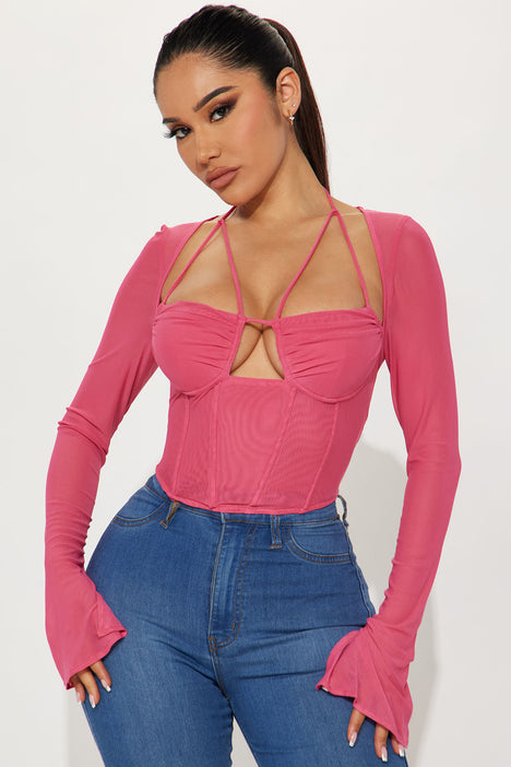 Belle Corset Top - Hot Pink, Fashion Nova, Knit Tops