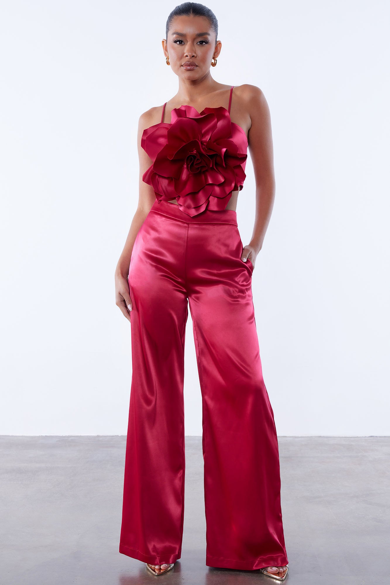 The Luxe Satin Set - Wine Red