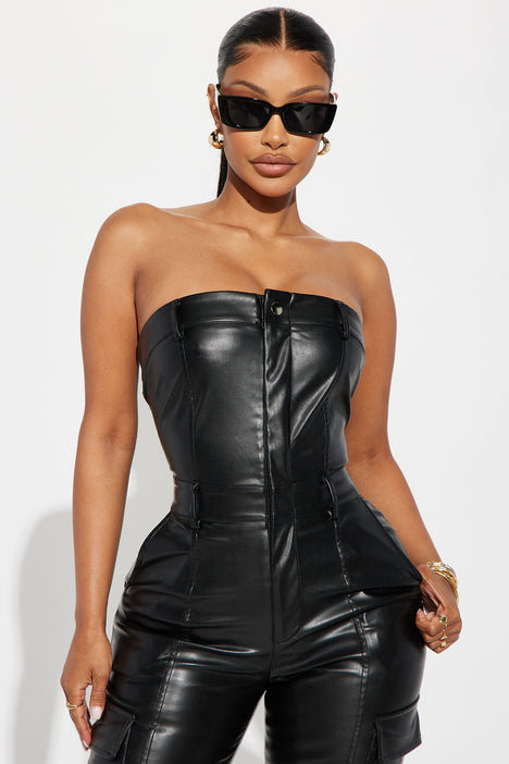 Beautiful black leather jumpsuit: Off the peg and a perfect fit