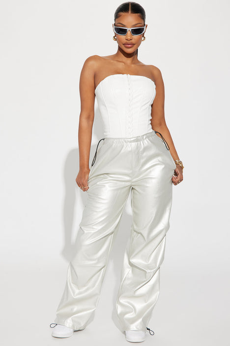 METALLIC LEATHER PARACHUTE PANTS SILVER  Most Wanted