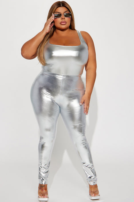 Women's Stylish and Fashionable Silver Shimmer Leggings Free and Plus Size